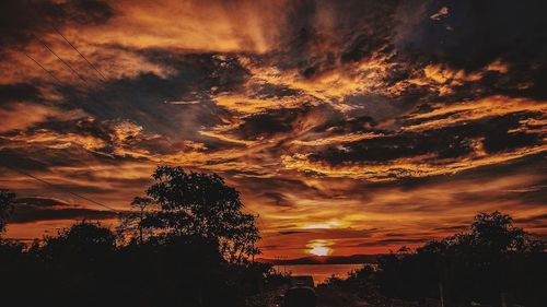 Low angle view of silhouette trees against sky during sunset