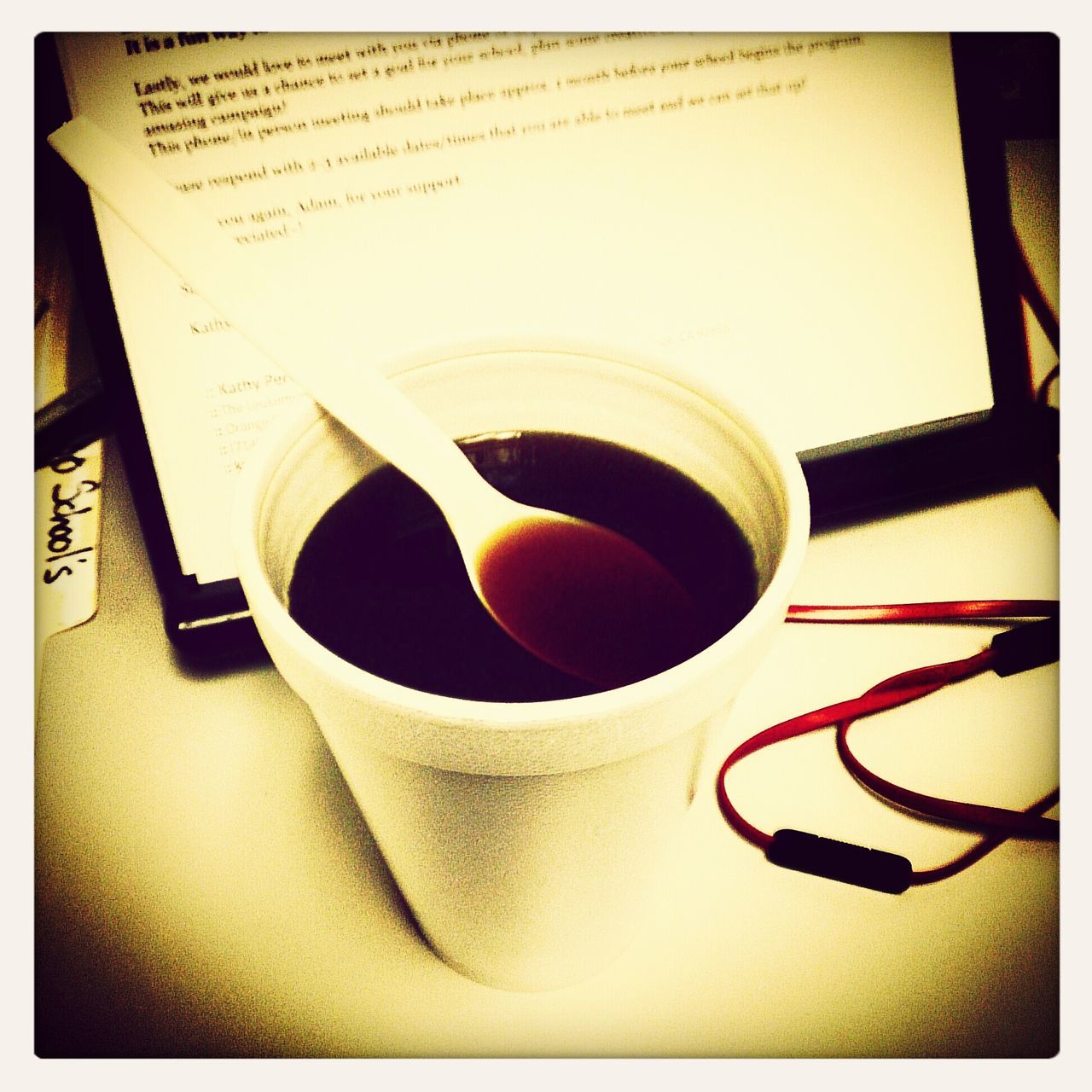 indoors, table, still life, coffee cup, transfer print, food and drink, drink, close-up, refreshment, auto post production filter, coffee - drink, high angle view, coffee, cup, saucer, book, spoon, freshness, directly above, no people