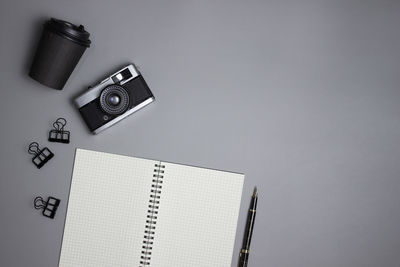 High angle view of book on table