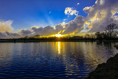 Scenic view of lake against sky during sunset