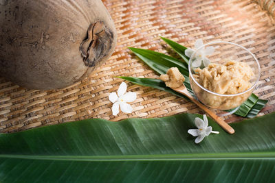 Thai dessert  ingredients on wooden table