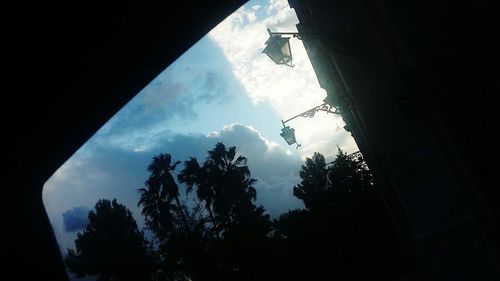 Low angle view of silhouette trees against sky