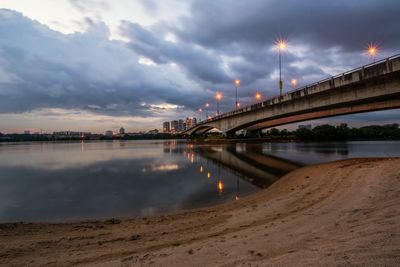 View of bridge over river against cloudy sky