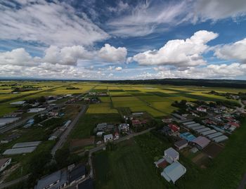 High angle view of agricultural field against sky