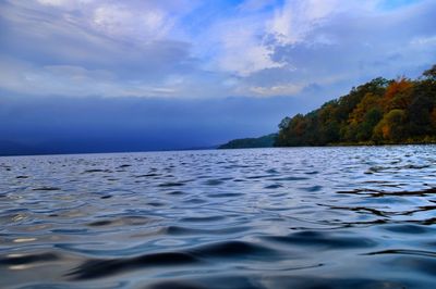 Scenic view of sea against cloudy sky