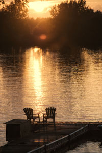 Scenic view of lake against sky during sunset