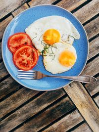 High angle view of breakfast served on table