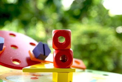 Close-up of toys on table