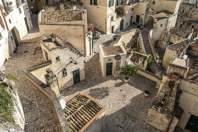 High angle view of buildings in matera city