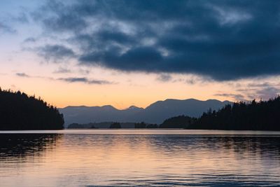 Scenic view of lake against sky during sunset