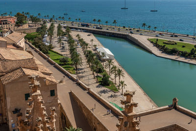 High angle view of buildings in city