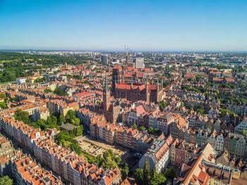 High angle view of buildings in city