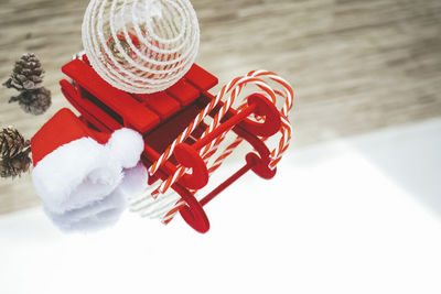 Close-up of christmas decoration on table