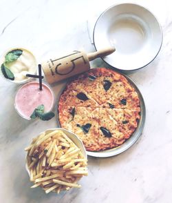 High angle view of food on table
