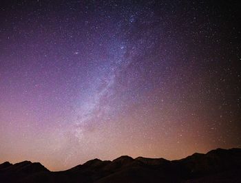 Scenic view of mountains against sky at night