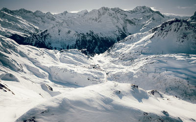 Scenic view of snowcapped mountains against sky