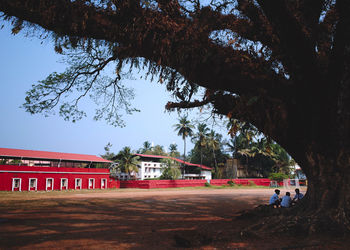 People in front of building