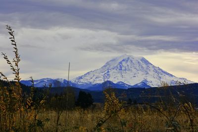 Scenic view of snowcapped mountains against sky