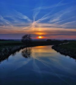 Scenic view of lake against sky during sunset