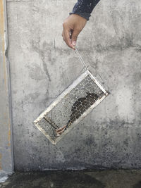 Cropped hand of man working on metal