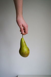 Close-up of cropped hand holding apple