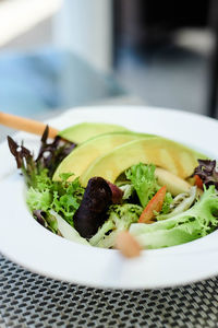 High angle view of food served in plate