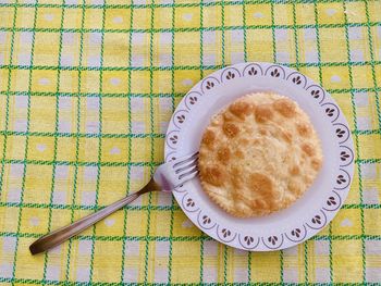 High angle view of breakfast served on table