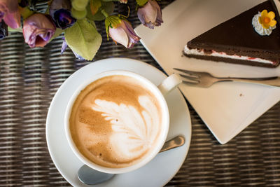 High angle view of coffee on table