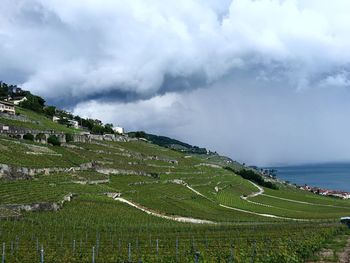 Scenic view of landscape against cloudy sky