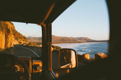 Sea seen through bus window