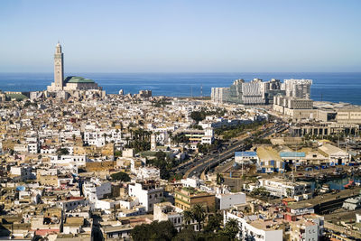 High angle view of buildings in city