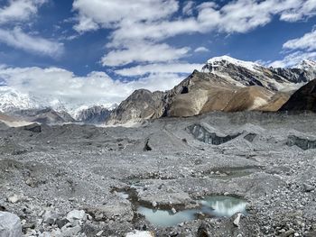 Scenic view of snowcapped mountains against sky