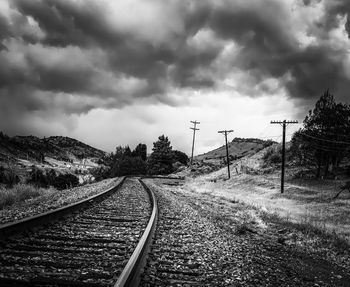 Railroad tracks on land against sky