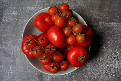 High angle view of tomatoes in bowl