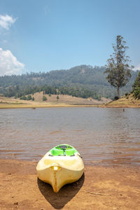 View of dessert on lake against sky