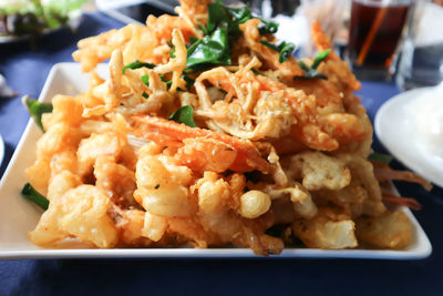 Close-up of seafood served in plate