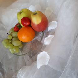 High angle view of apples in plate