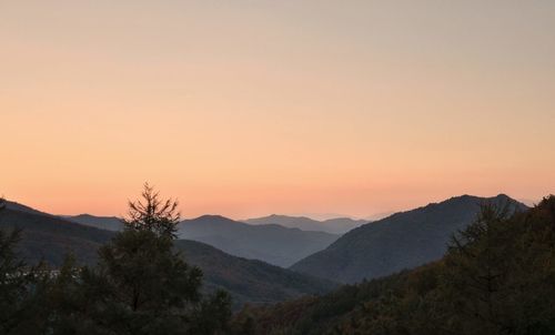 Scenic view of mountains against sky during sunset