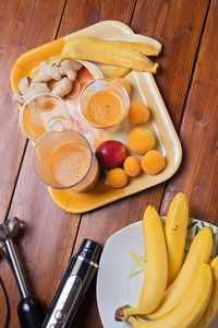 High angle view of breakfast on table