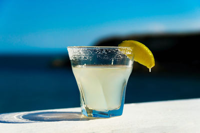 Close-up of drink in glass on table