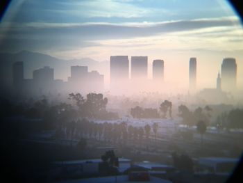 City skyline at dusk