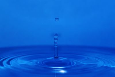 Close-up of drop falling on water