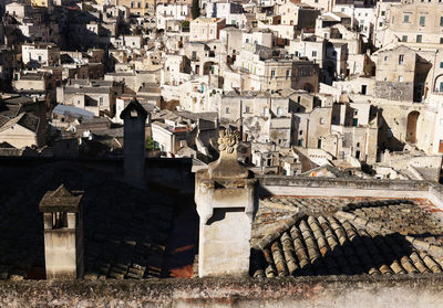 High angle view of buildings in city