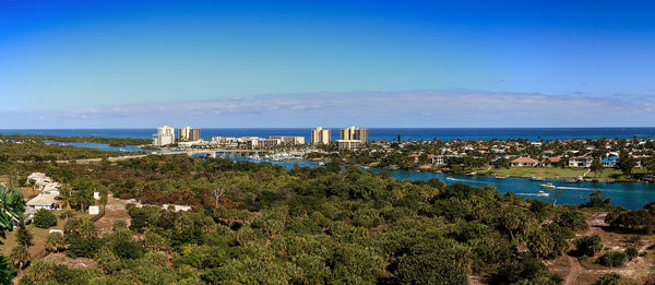 Aerial view of loxahatchee river from the jupiter inlet lighthouse in jupiter, florida.