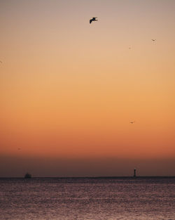 Scenic view of sea against orange sky