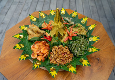 High angle view of vegetables on table