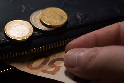 Close-up of hand on the table