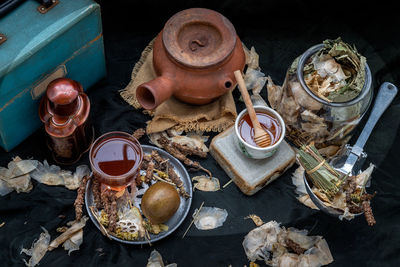 High angle view of food on table