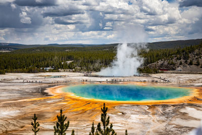High angle view grand prismatic in yellowstone national park