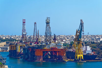 Industrial drilling platform in harbor of valletta